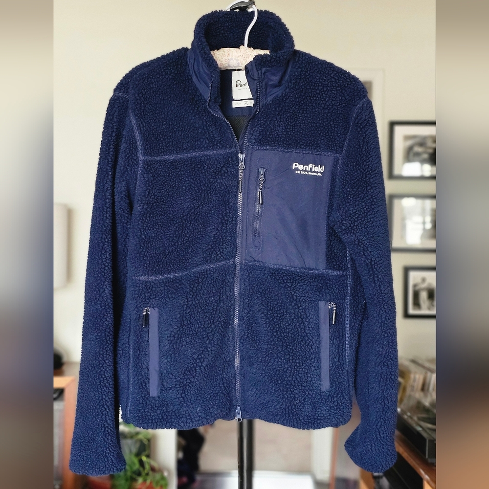 Penfield P Bear Men's Outdoor Borg Zip Jacket Navy Hudson Script Fleece XS